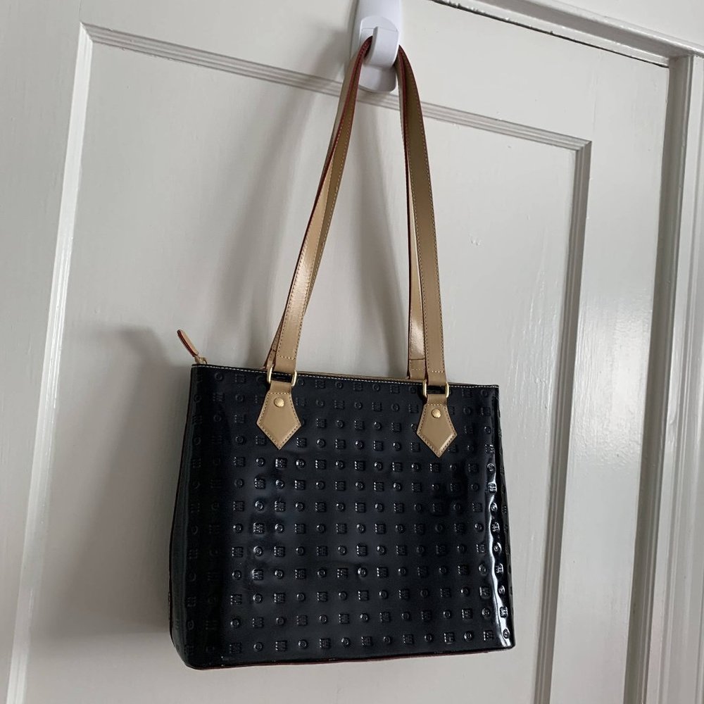 Arcadia | Black Patent Leather Monogram Tote